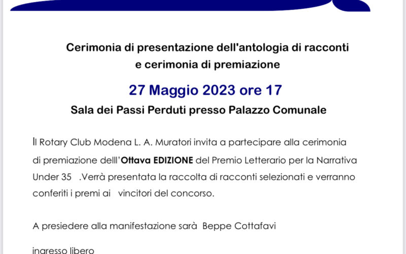 8’ Premio letterario Rotary Modena L.A. Muratori  – Premiazione 27/05/2023 – Invito